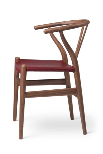 beautiful Scandinavian dining chair with red leather seat