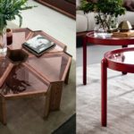 ash wood coffee tables with red tinted glass