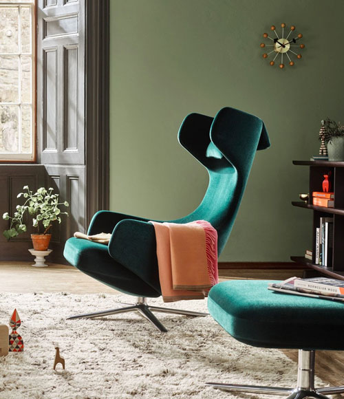 Vitra Grand Repos Lounge Chair - Green Velvet